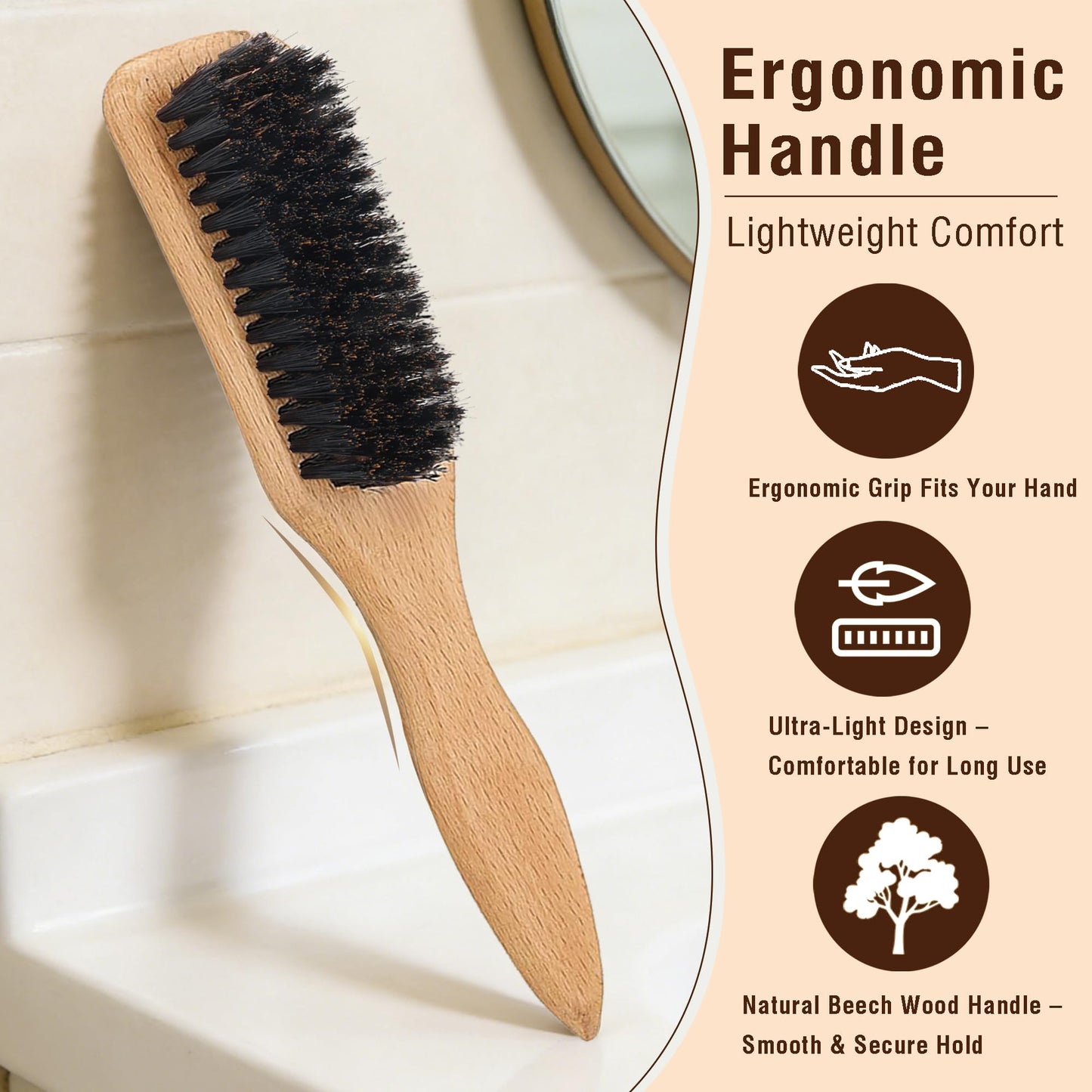 BlueForest Era Slick Back Hair Brush, Boar Bristles Smoothing Hair Brushes & Black Rat Tail Comb, Natural Wooden Hair Brush for Men Women, Soft & Hard Bristles Brush for Hair Smooth Flyaways