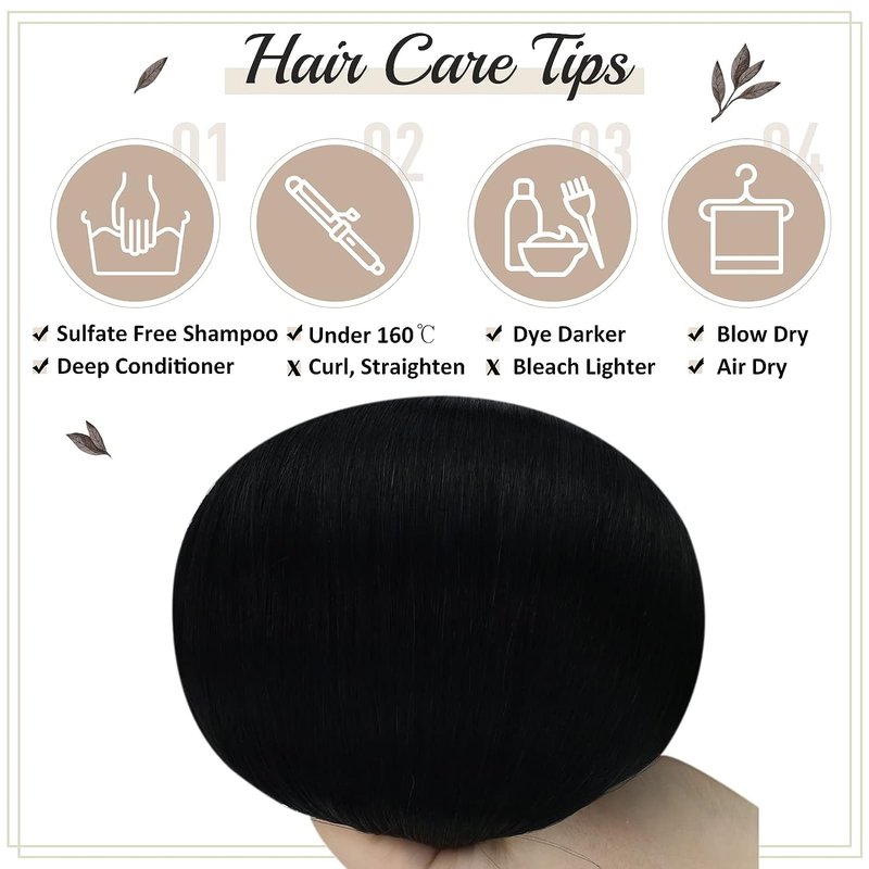 Natural Straight Clip-In Hair Extensions - 16 Inch, 120g Real Human Hair, Black - 7 Pieces