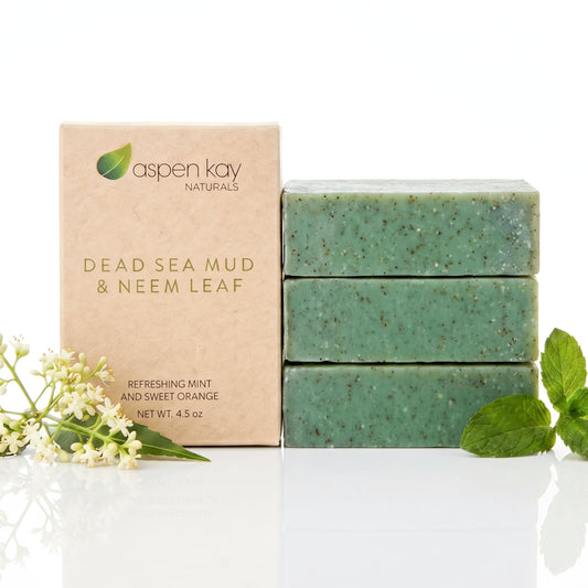 Aspen Kay Naturals Dead Sea Mud and Neem Soap - With Organic Shea Butter & Olive Oil. A Wonderful Neem Face Wash for all Skin Types. Handmade Soap - Made in USA. (3 pack)