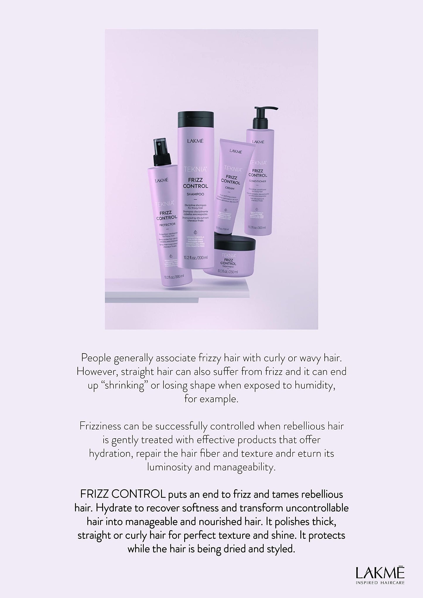 LAKMÉ Teknia Frizz Control Leave In Conditioner, Anti Frizz Conditioner for Frizzy or Curly Hair, 33.8 Fl Oz