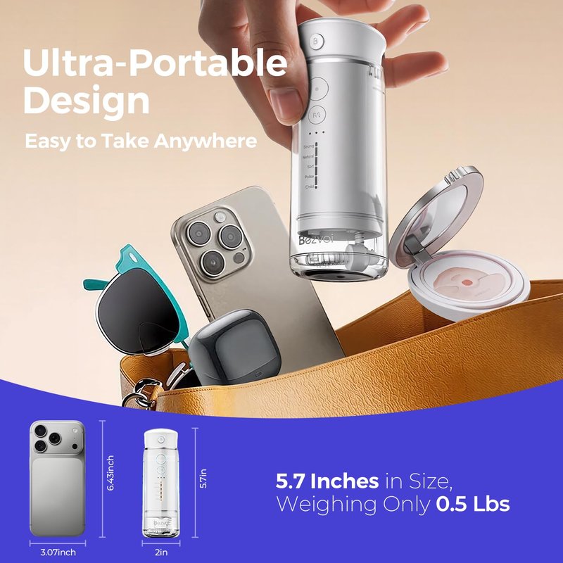 Bezvoi Water Flosser Mini Cordless Portable: 5 Modes Travel Water Dental Floss with Telescopic Water Tank, IPX7 Waterproof Oral Irrigator for Teeth Cleaning Gums,Orthodontic,Braces Care (White)