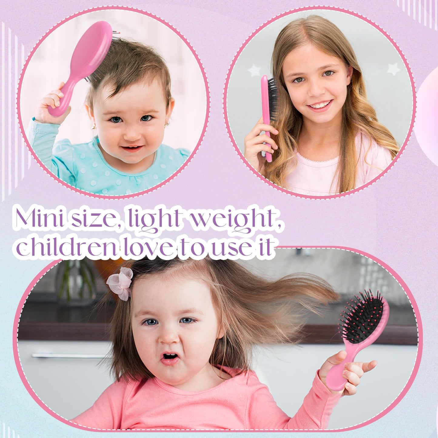Yoande 36 Packs Mini Detangling Hairbrush Squirt Detangler combs Toddler Soft Bristle Travel Hairbrush Women Girl (Pink)