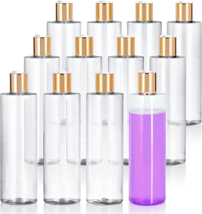 JUVITUS 16 oz Clear PET Plastic Bottles - BPA Free with Gold Disc Cap | 12 Pack