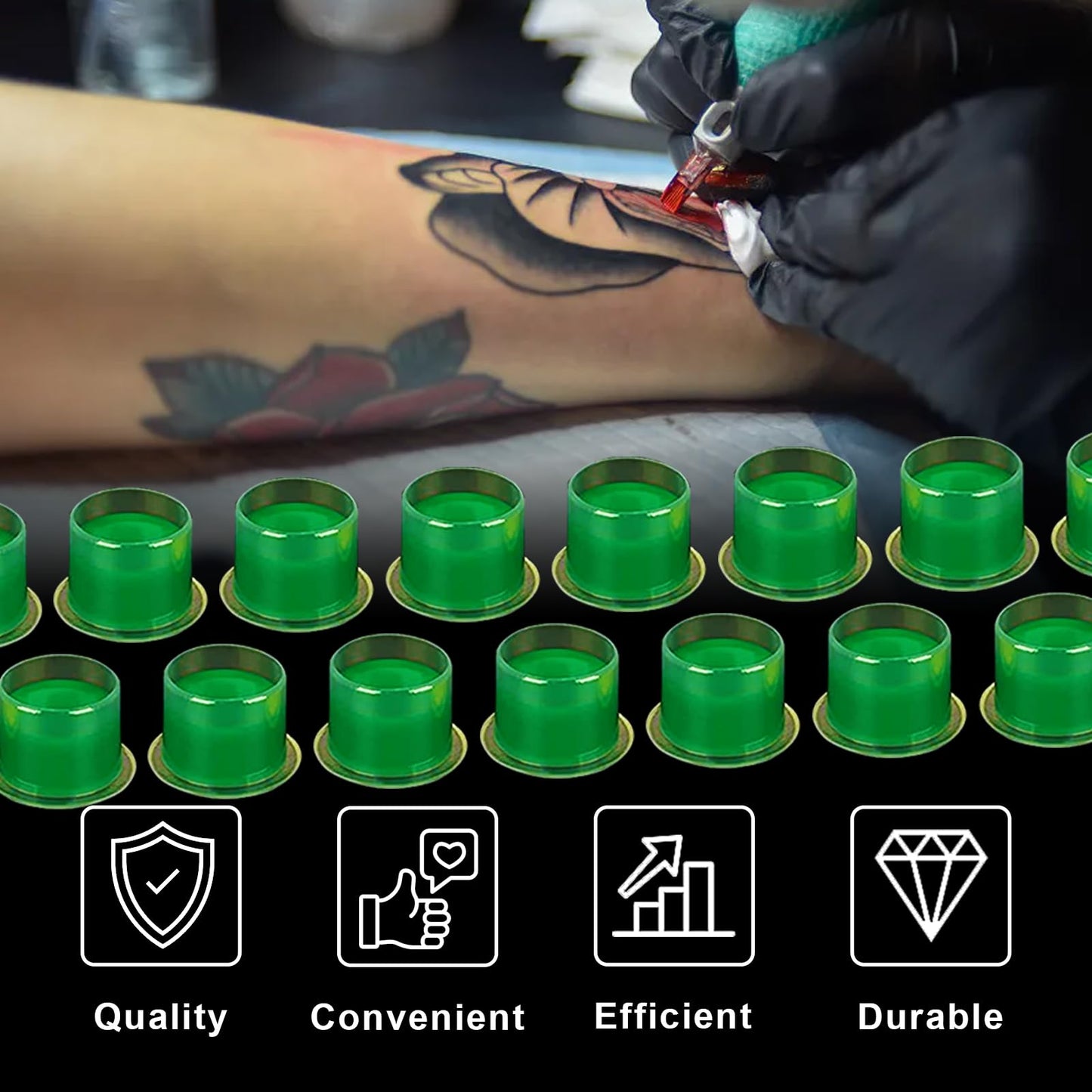 Tattoo Ink Caps with Base 1000PCS - Romlon Tattoo Ink Cups Large Disposable Ink Caps #17 Tattoo Caps for Ink Pigment Tattoo Cups for Tattoo Ink Kit Tattoo Supplies