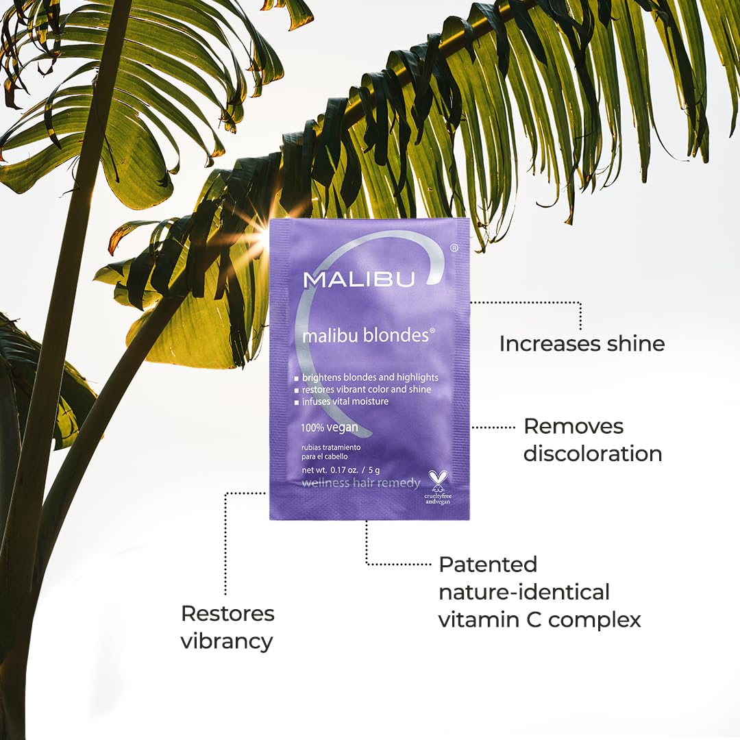 Malibu C Blondes Wellness Remedy - Removes Discoloration from Bleached, Highlighted or Natural Blonde Hair + Restores Vibrance and Shine with Vitamin C Complex (12 Packets)
