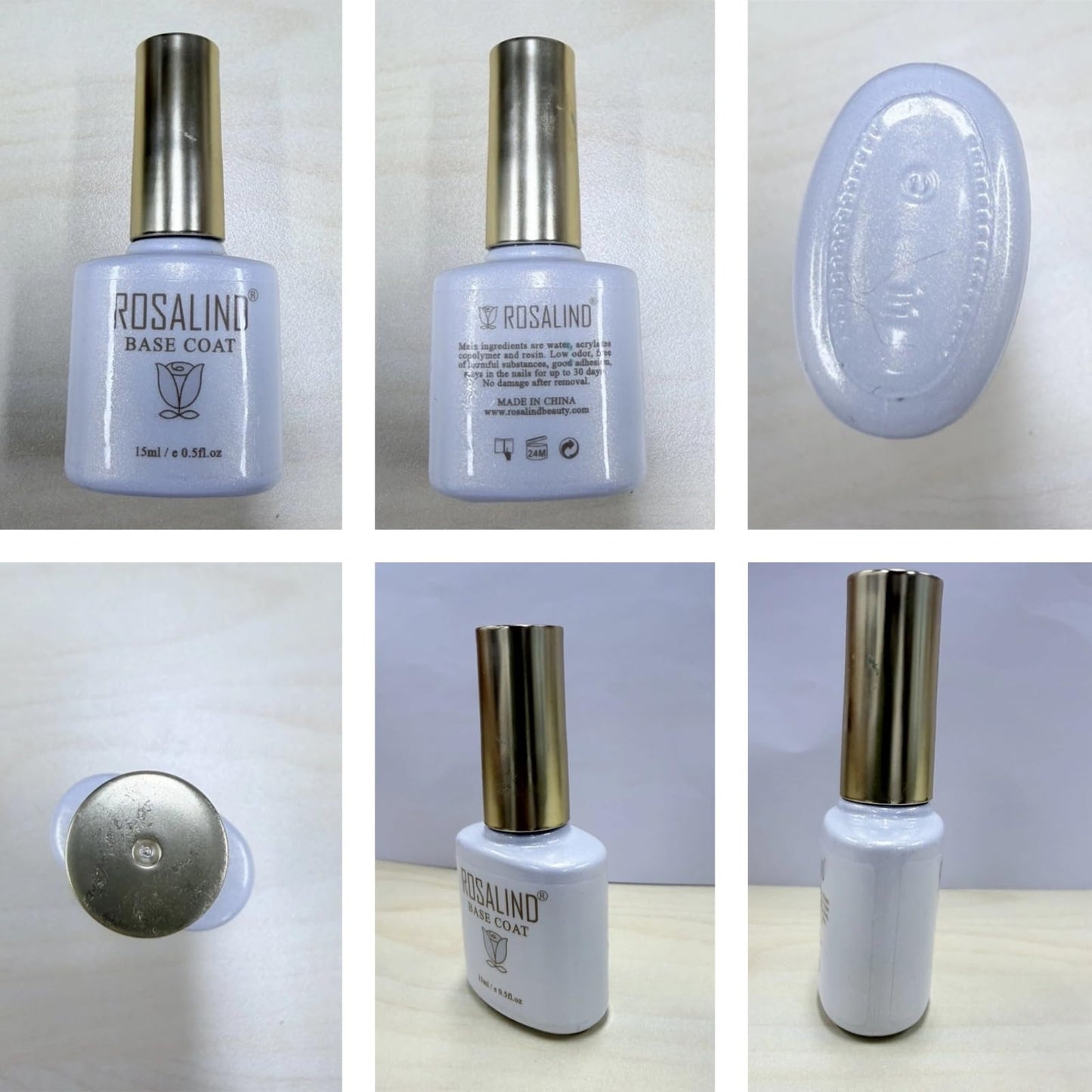 ROSALIND 2 PCS No Wipe Gel Top Coat and Base Coat Set Soak Off LED Nail Lamp Clear Base Top Gel Nail Polish Set