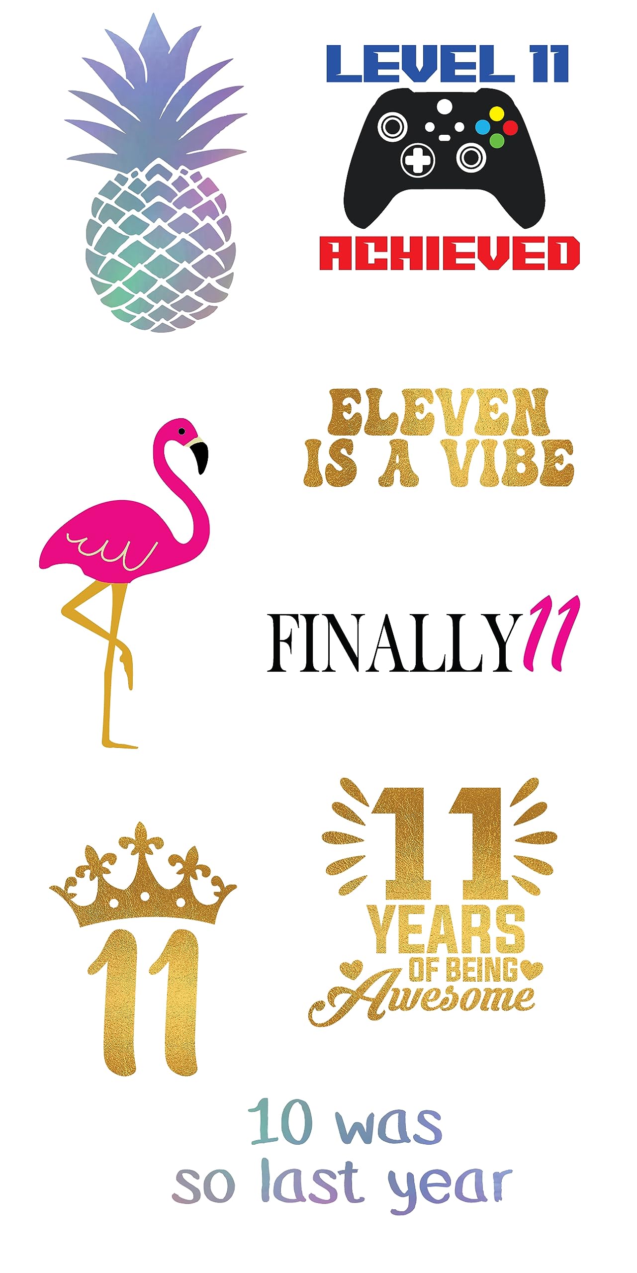 11th Birthday Temporary Tattoos - 4 Sheets - Funny Birthday Party Favors for Him or Her - Birthday Party Supplies, Gifts and Decorations