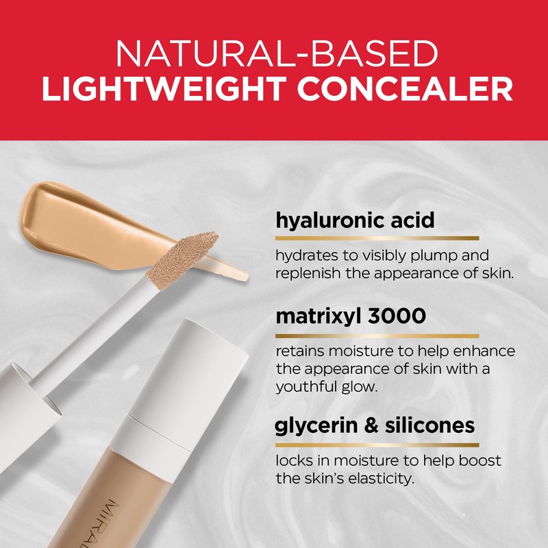 Mirabella Invincible For All Perfecting Under Eye Concealer Full Coverage - Hydrating Makeup Concealer for Dark Circles, Fine Lines & Wrinkles w/Hyaluronic Acid - Medium M140