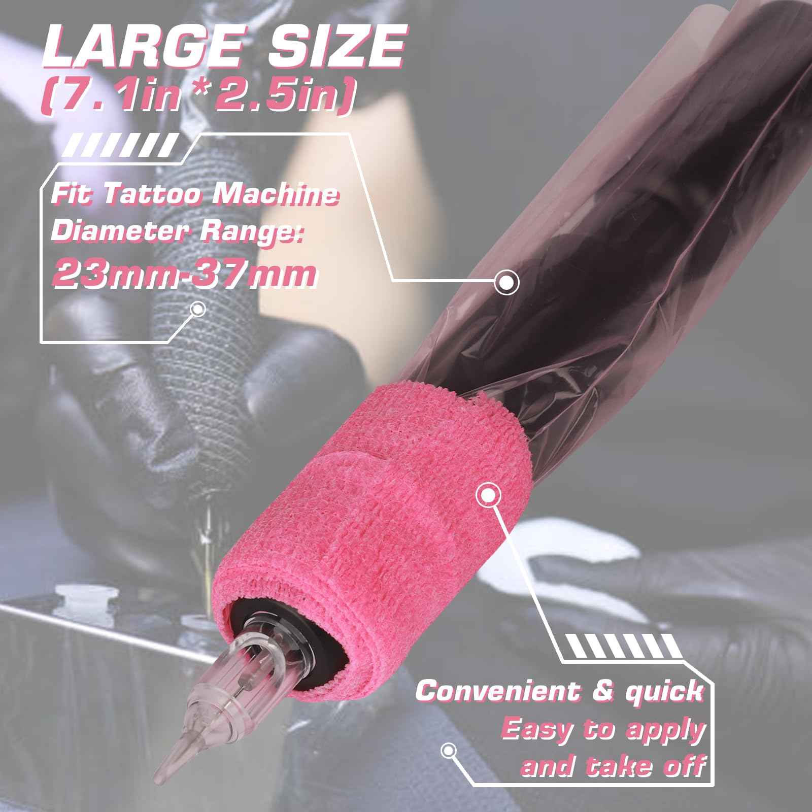 Tattoo Machine Pen Covers with Grip Tape Wrap - Narkysus 400Pcs Pink Machine Sleeves 2.5"x7.1" Large Tattoo Pen Bags and 4Pcs Pink Tattoo Gun Wrap Tattoo Supplies for Women and Studio Use