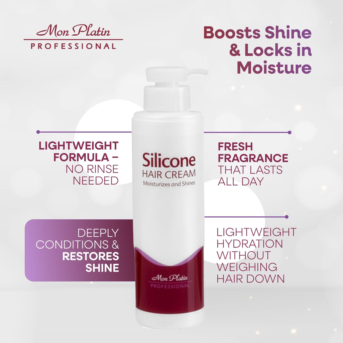 Mon Platin Silicone Hair Cream – Leave-In Detangler & Moisturizer for Curly, Wavy or Dry Hair – 500ml