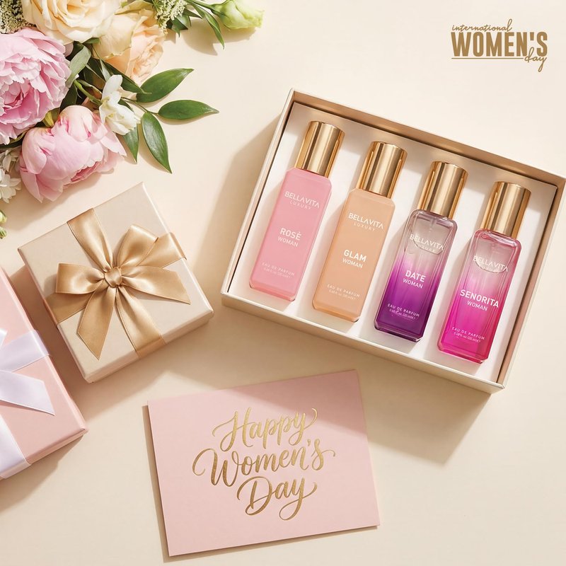 Luxury Women's Perfume Gift Set - Bellavita Rose, Senorita, Date & Glam | 80ml | Long-Lasting Floral Fragrance