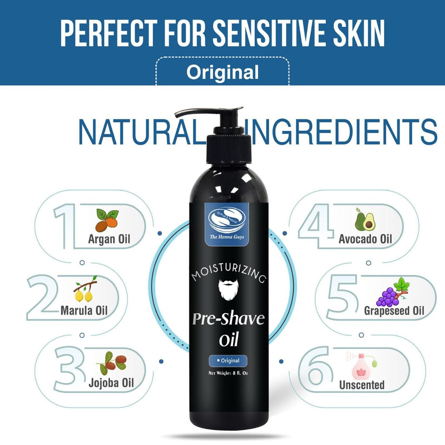 8 fl. Oz, Unscented Pre Shave Oil for Men, Excellent Shaving oil for Men, Prepares for a burns free Shave, Works with Straight or Safety Razor