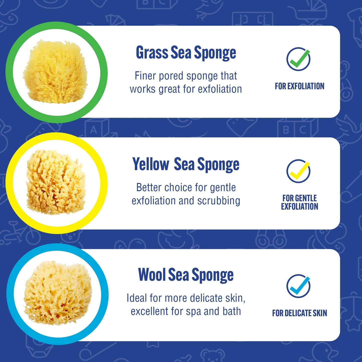 Baby Buddy Natural Baby Bath Sponge 4in Soft Grass Sea Sponge, Soft on Baby's Tender Skin, Biodegradable, Hypoallergenic, Absorbent Natural Sea Sponge, 2 Pack, Yellow