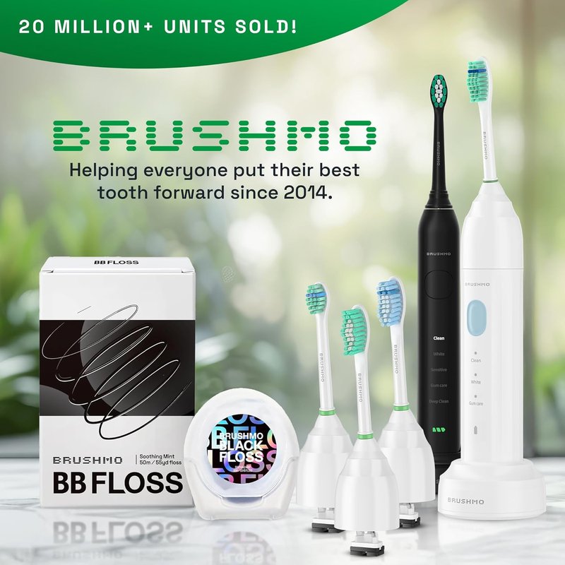 Brushmo Replacement Toothbrush Heads - Compatible with Philips Sonicare | 6 Medium Firm Dupont Bristles, White