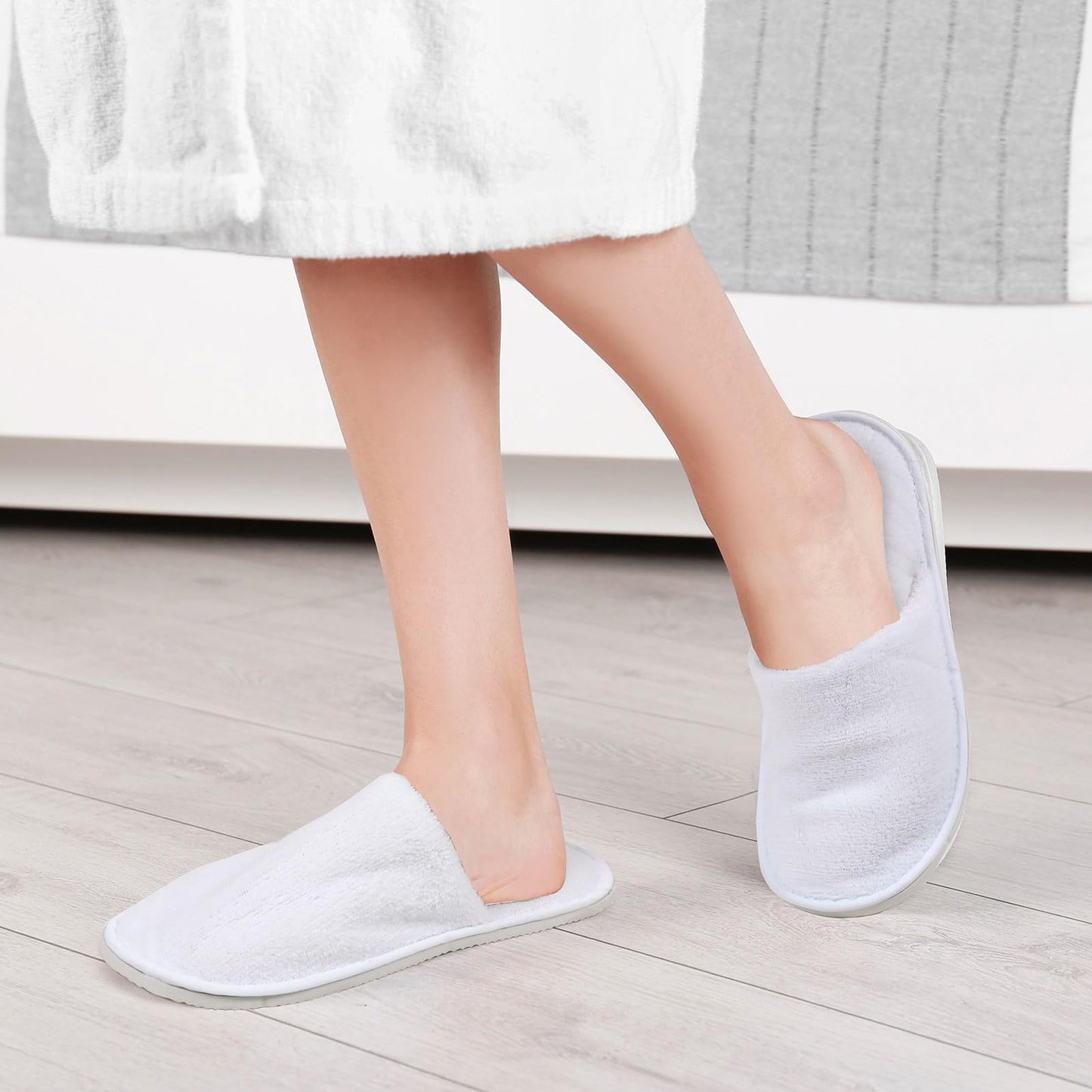 Tarpop 12 Pairs Disposable Slippers for Guests Bulk House Spa Slippers Fluffy Coral Fleece Indoor Hotel Shoes for Women Men Shoeless Home Hotel Bedroom Travel(White)