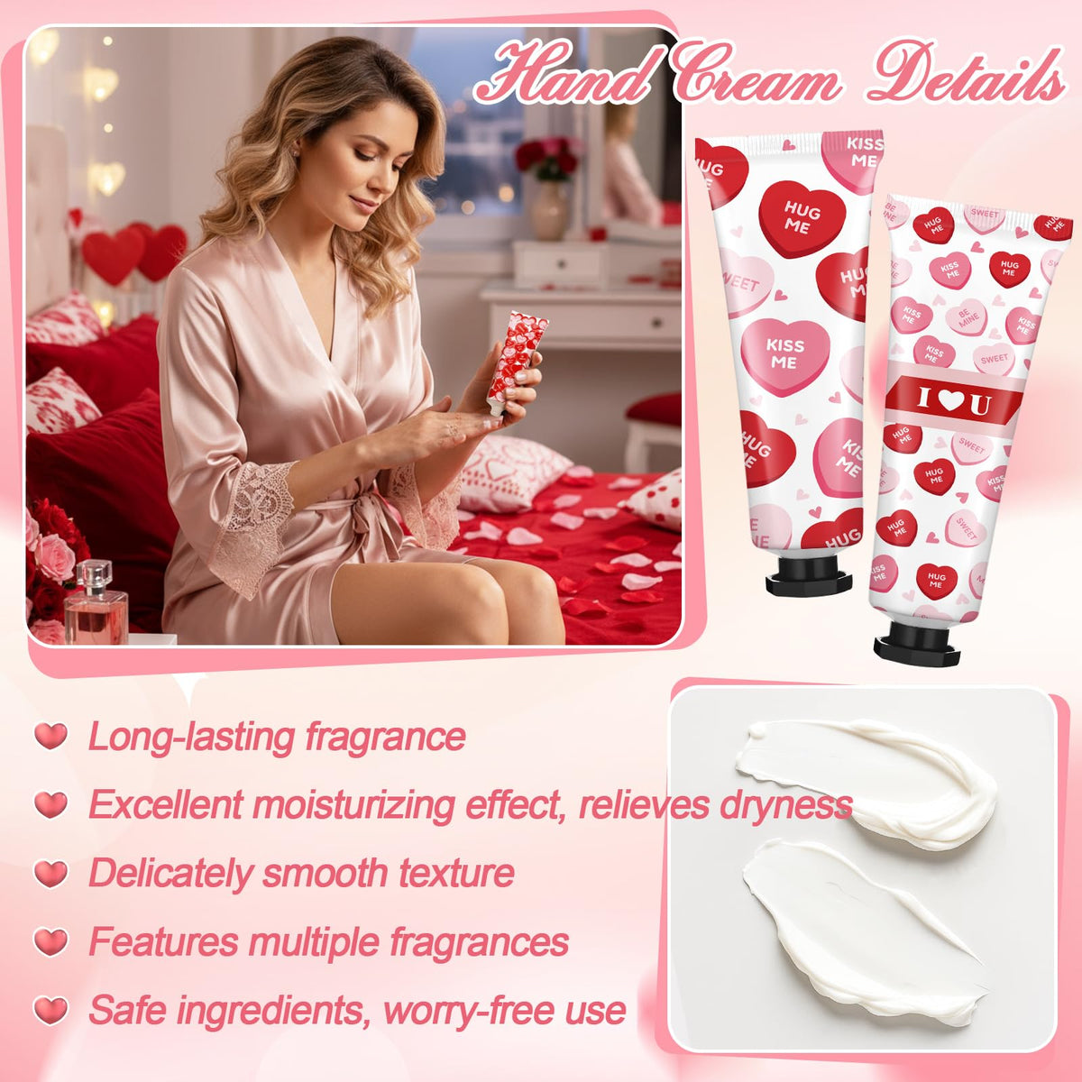 Demissle 24 Sets Bulk Hand Cream & Lip Balm Party Favors for Women – Red Heart Candy Moisturizing Hand Lotion Set, Mother's Day Basket Stuffers Gifts, Teacher & Coworker Appreciation Goodie Bags