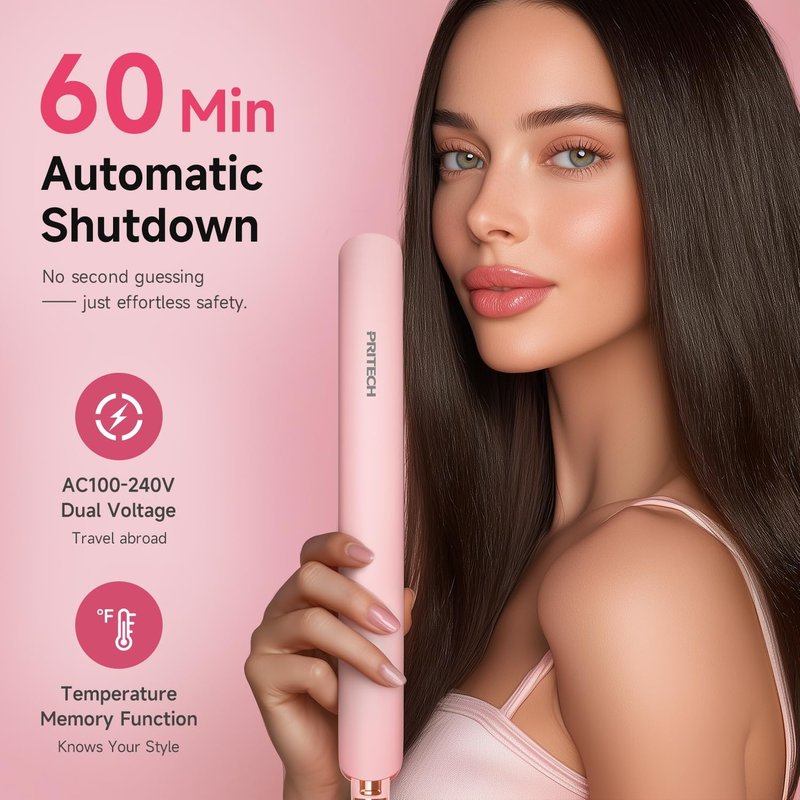 Flat Iron Hair Straightener - 1 Inch Titanium Fast Heating | 12 Temp Settings, Auto Shut Off, Dual Voltage for Silky Hair