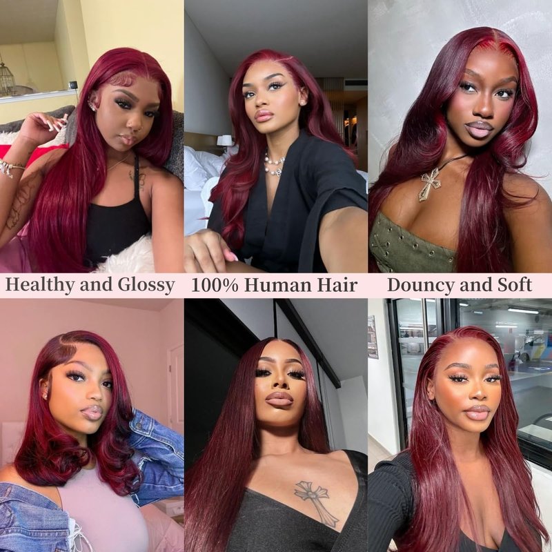 99J Burgundy Straight Hair Weaves | 20-Inch 8A Brazilian Virgin Human Hair, Unprocessed & Free Part