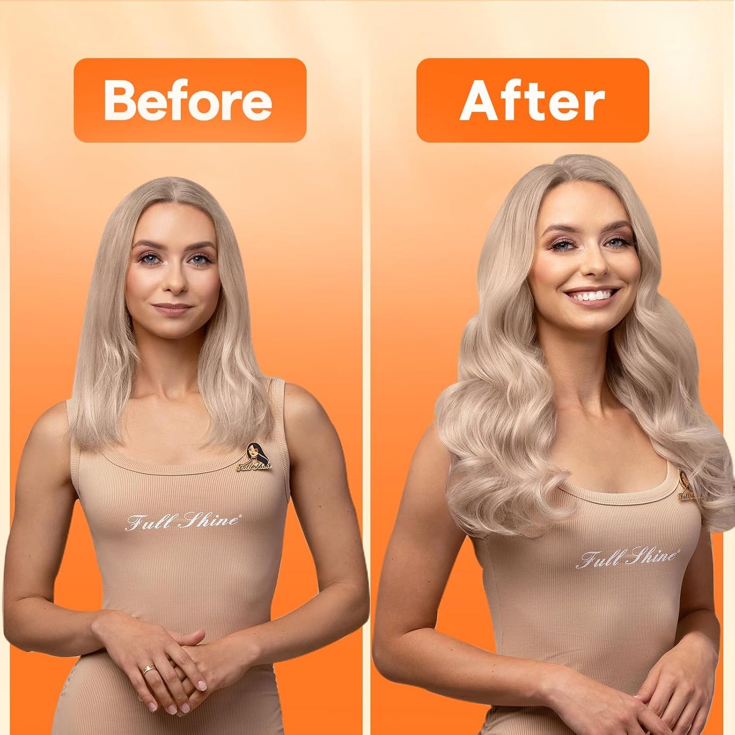 Full Shine Remy Hair Weft Extensions - Ash Blonde Highlight, 16 Inch, 50G Human Hair