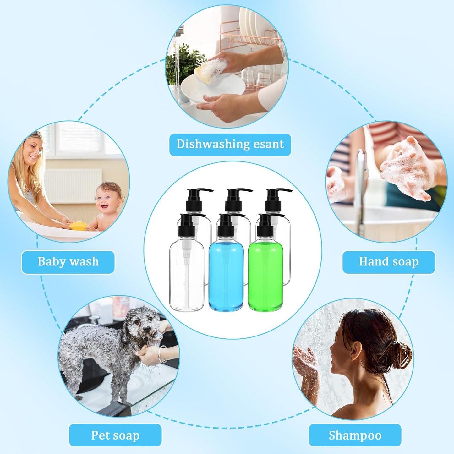 Clear Plastic Pump Bottles - 40 Pcs Refillable 8 oz Lotion Dispenser Set with Black Pumps & Funnels | Ideal for Shampoo, Body Wash, Cream & Liquid Soap