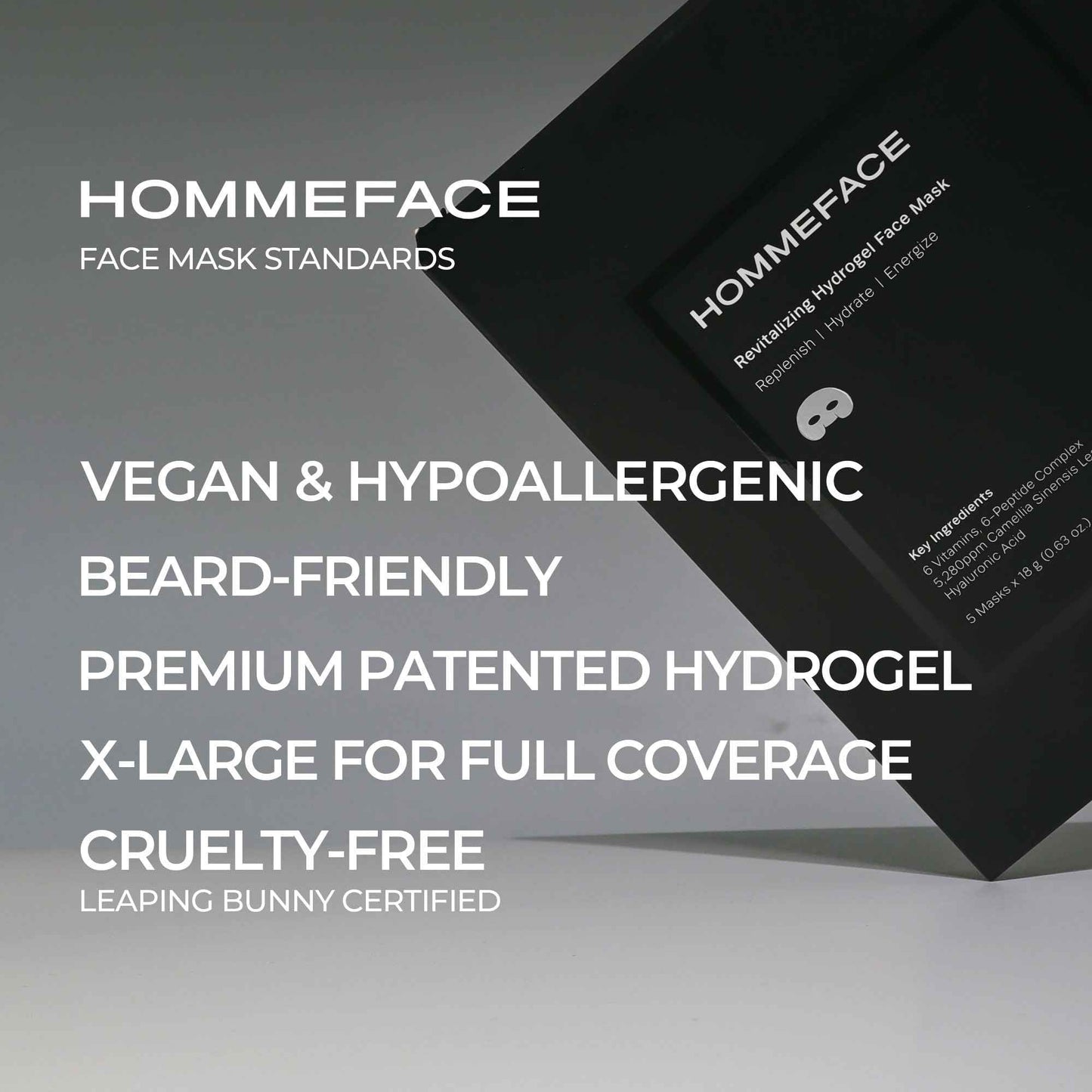HommeFace Men’s Revitalizing Hydrogel Facial Mask Set (5ct) - Hydrating, Beard-Friendly, Anti-Aging, Soothing Face Sheet Masks - Korean Skincare Technology with Hyaluronic Acid, Vitamins & Peptides