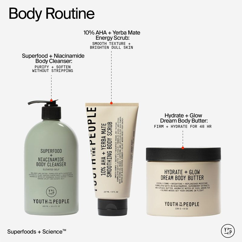 Youth To The People Superfood + Niacinamide Body Wash, Full Size (16.4 fl oz), Kale + Green Tea Cleanser with Nourishing Vitamins + Antioxidants, Improves Skin Texture + Dullness, Scented, Vegan