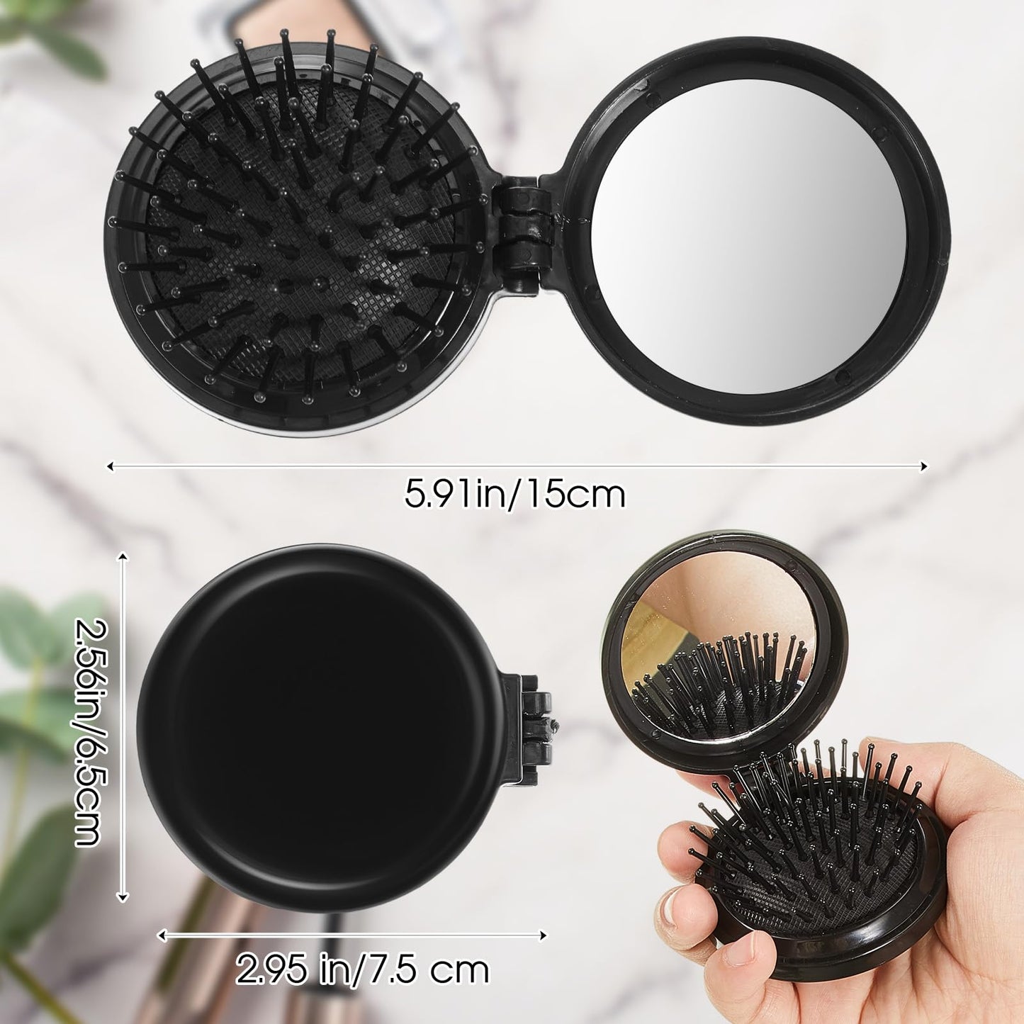 Uiifan 50 Pcs Mini Hair Brush Foldable Travel Mirror Hair Brushes Round Portable Folding Pocket Mini Comb Compact Travel Size Massage Comb for Men Women