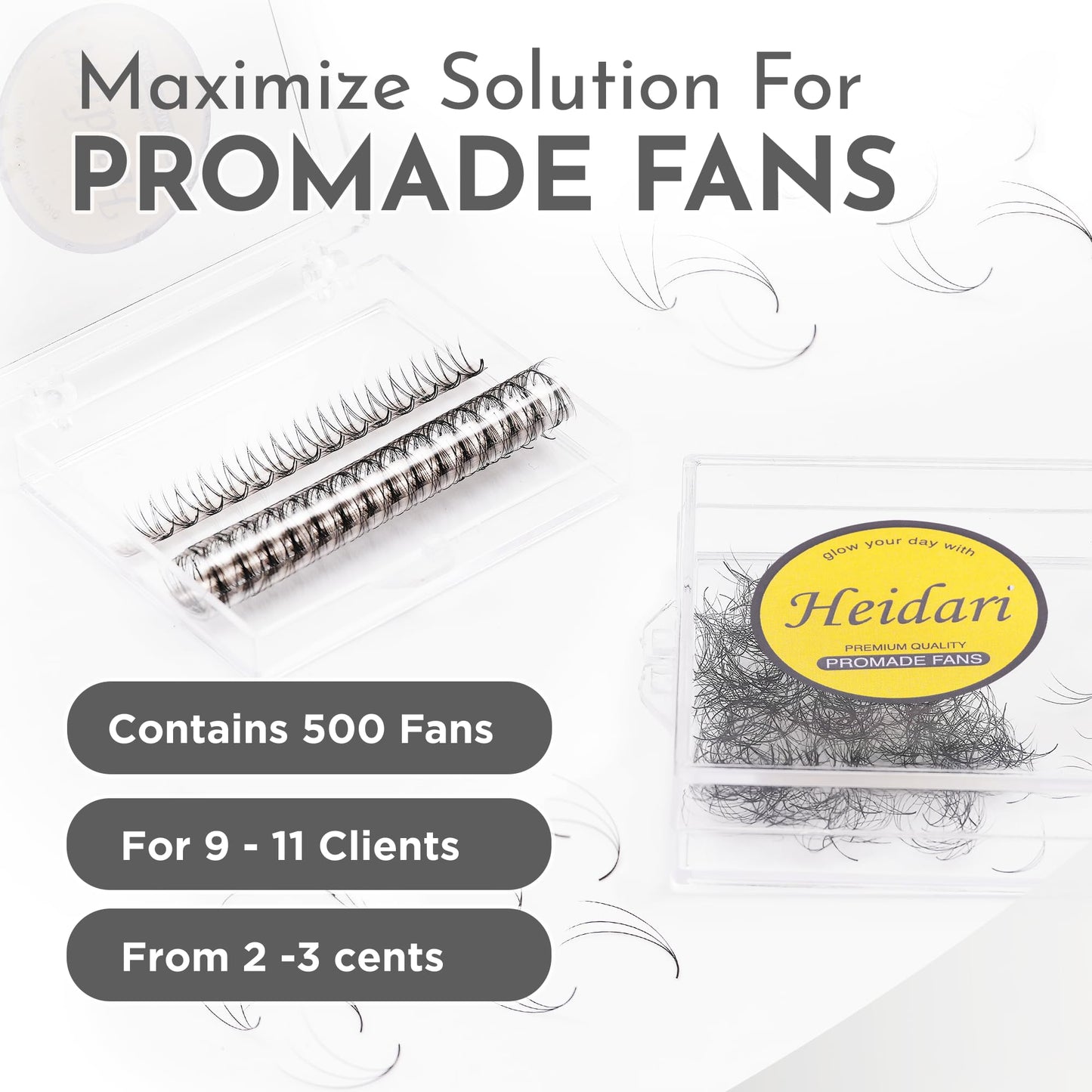 Heidari Handcraft Promade Eyelashes Extension Ideal for Professional Lash Salon, Collection 3D-20D, C CC D DD Curl, Thickness 0.03~0.1mm, Length 8-20mm, Long Lasting,Easy Application 10D-0.03 D 10 mm