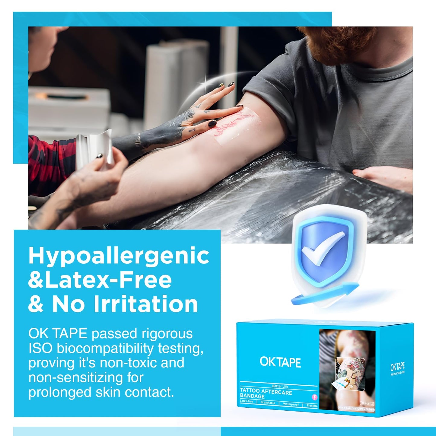 OK TAPE Tattoo Aftercare Bandage with Sliding Cutter(6 in x 6 yd),Second Skin Tattoo Cover Up Patch for Faster Healing and Skin Recovery,Waterproof Transparent Latex-Free Film,Tattoos Supplies