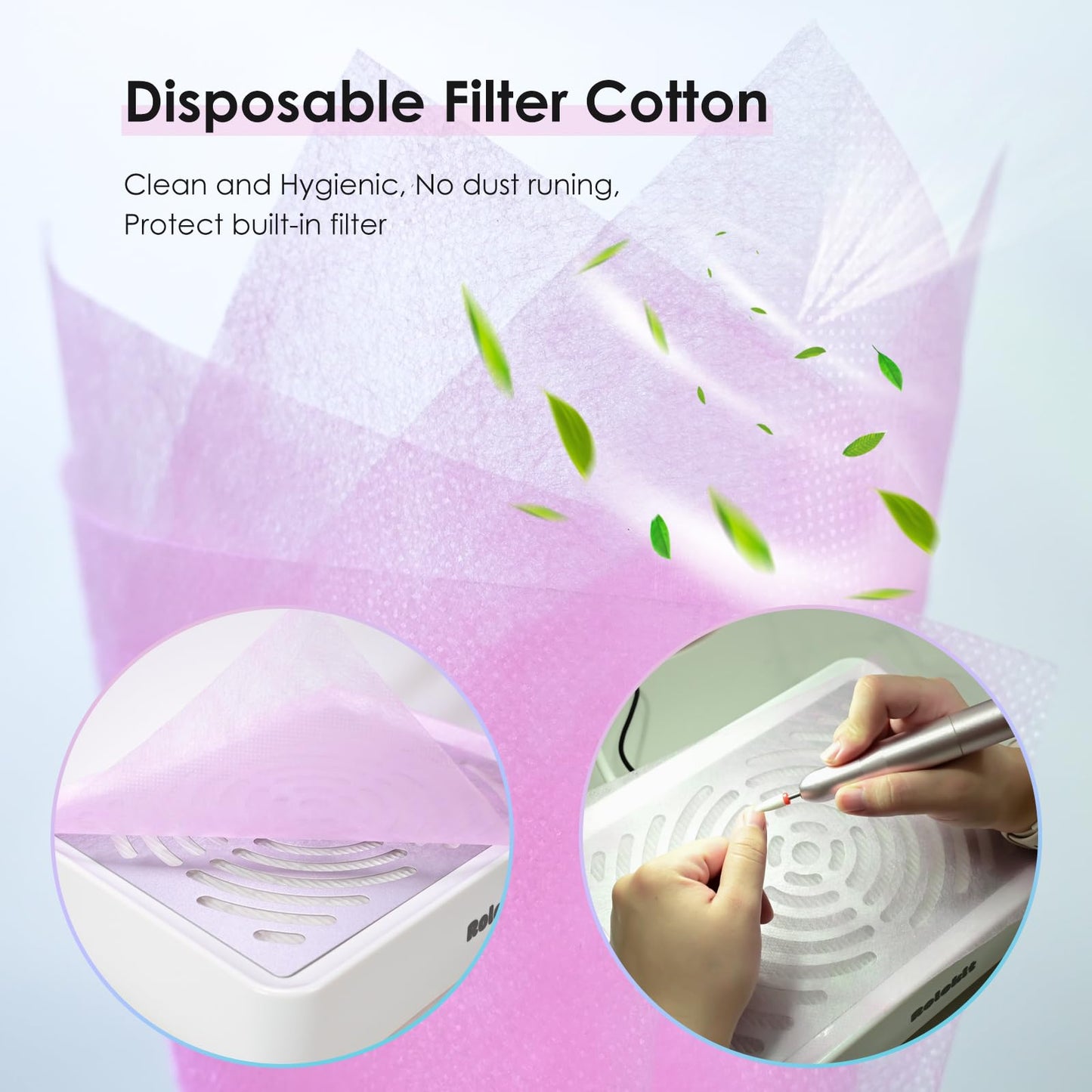 Nail Dust Collector with Lamp&50pcs Disposable Filter&Dusting Brush, Electric Nail Vacuum Cleaner Dust Fan Suction Machine for Manicure Acrylic Gel Nails Polishing, Low Noise,Salon Home