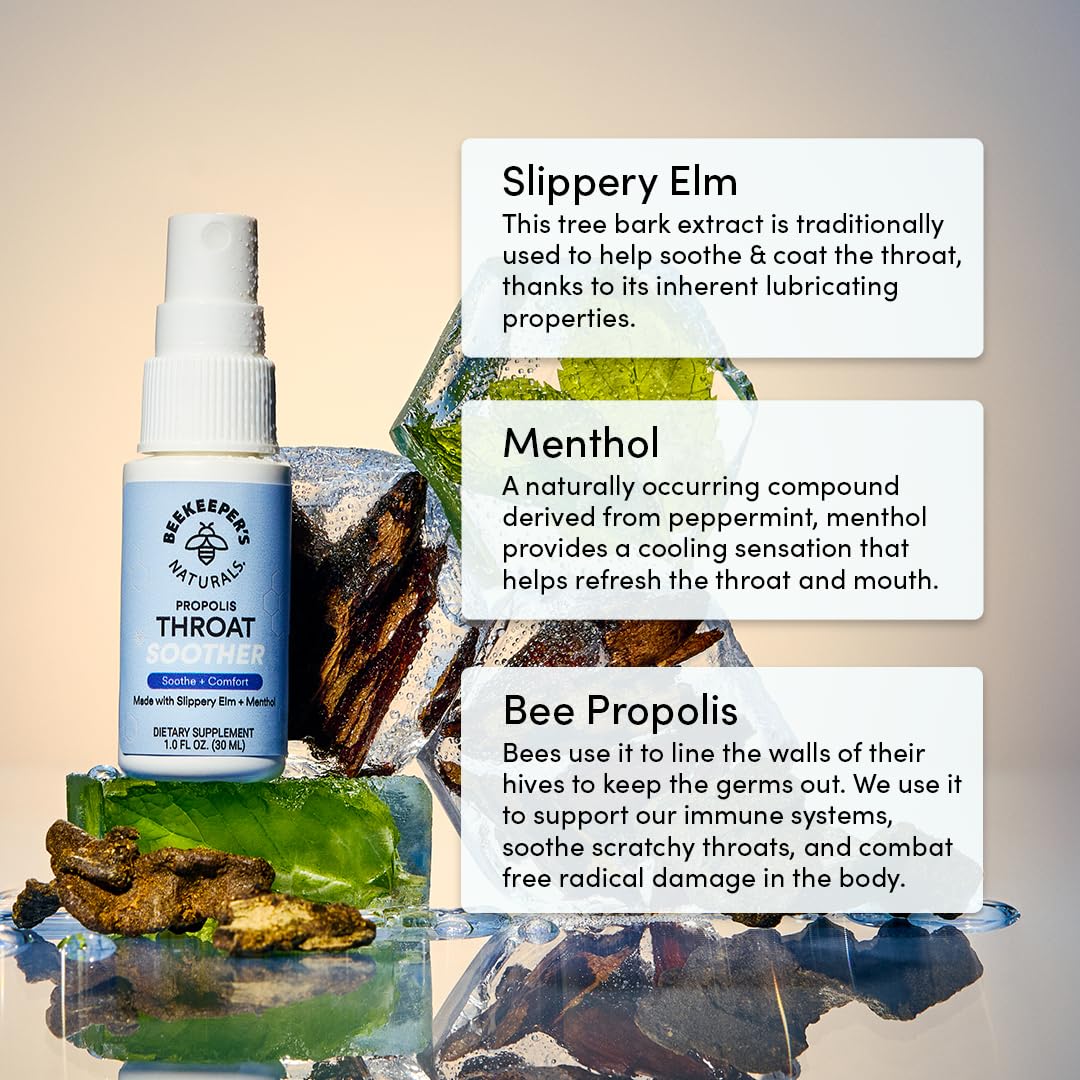 Beekeeper's Naturals Propolis Throat Soother Spray w/ Menthol - Fast Relief