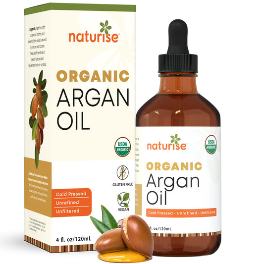 Naturise USDA Organic Argan Oil for Hair & Skin – 100% Pure Argan Oil of Morocco for Face, Skin Moisture & Hair Growth – Vegan, Non-GMO, Cold Pressed & Unrefined Oils in Glass Bottle (4 fl. oz.)