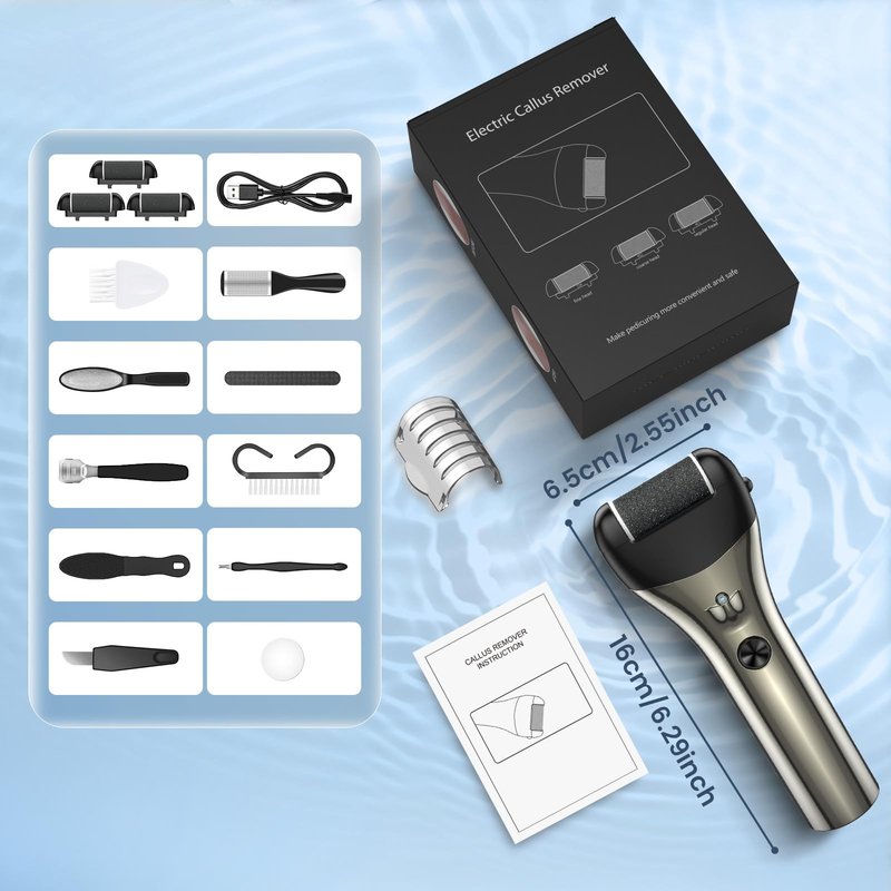 Bubbacare Electric Callus Remover for Feet, 3-Speeds Foot File Callus Remover, Portable 16-in-1 Pedicure Kit with 3 Rollers for Hard Dead Skin