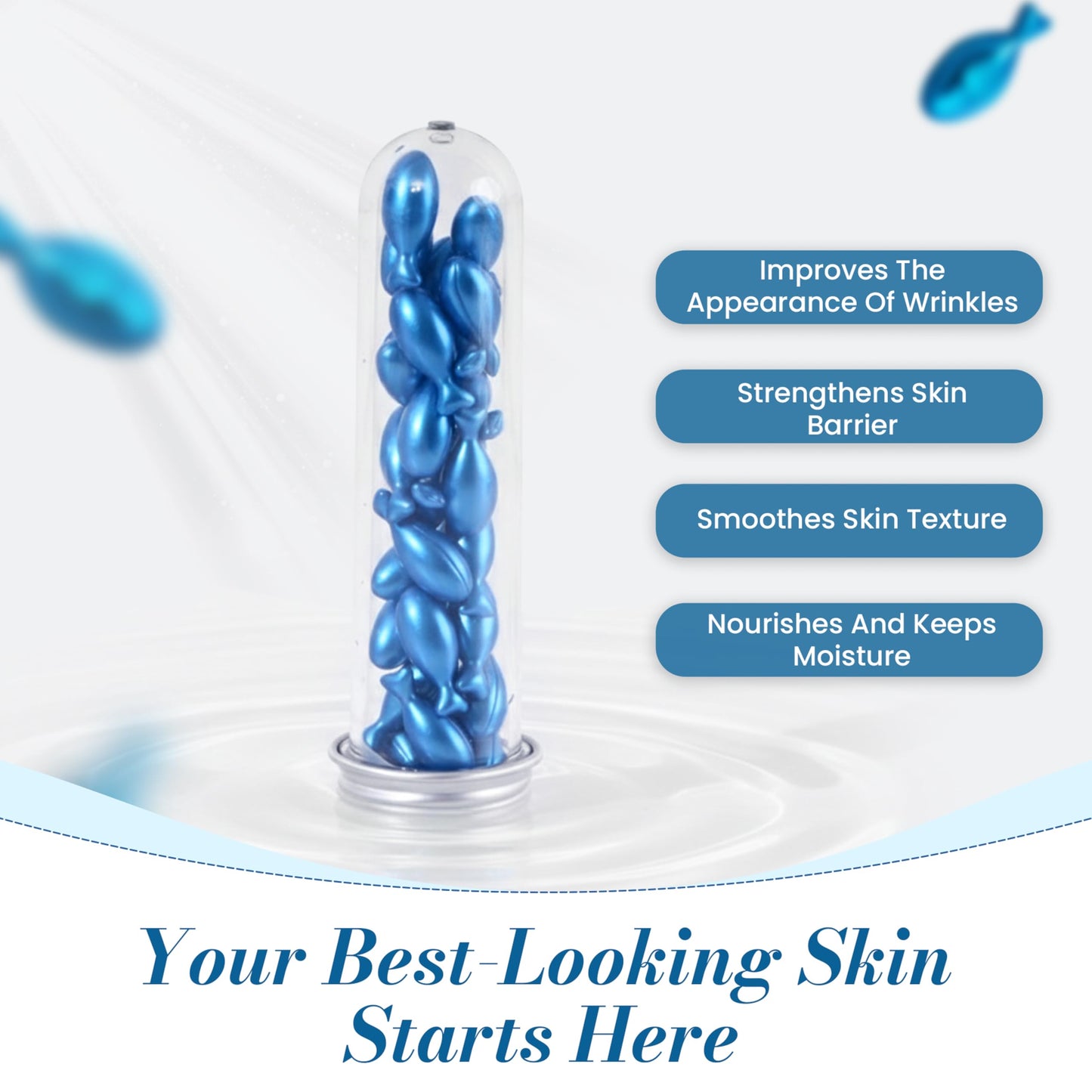 Blue Copper Peptide Serum Capsules for Face - Anti-Aging GHK-Cu Brightening Capsules with Hyaluronic Acid & Peptides for Wrinkle Reduction- Individual Sealed facial capsule for Glowing & Youthful Skin