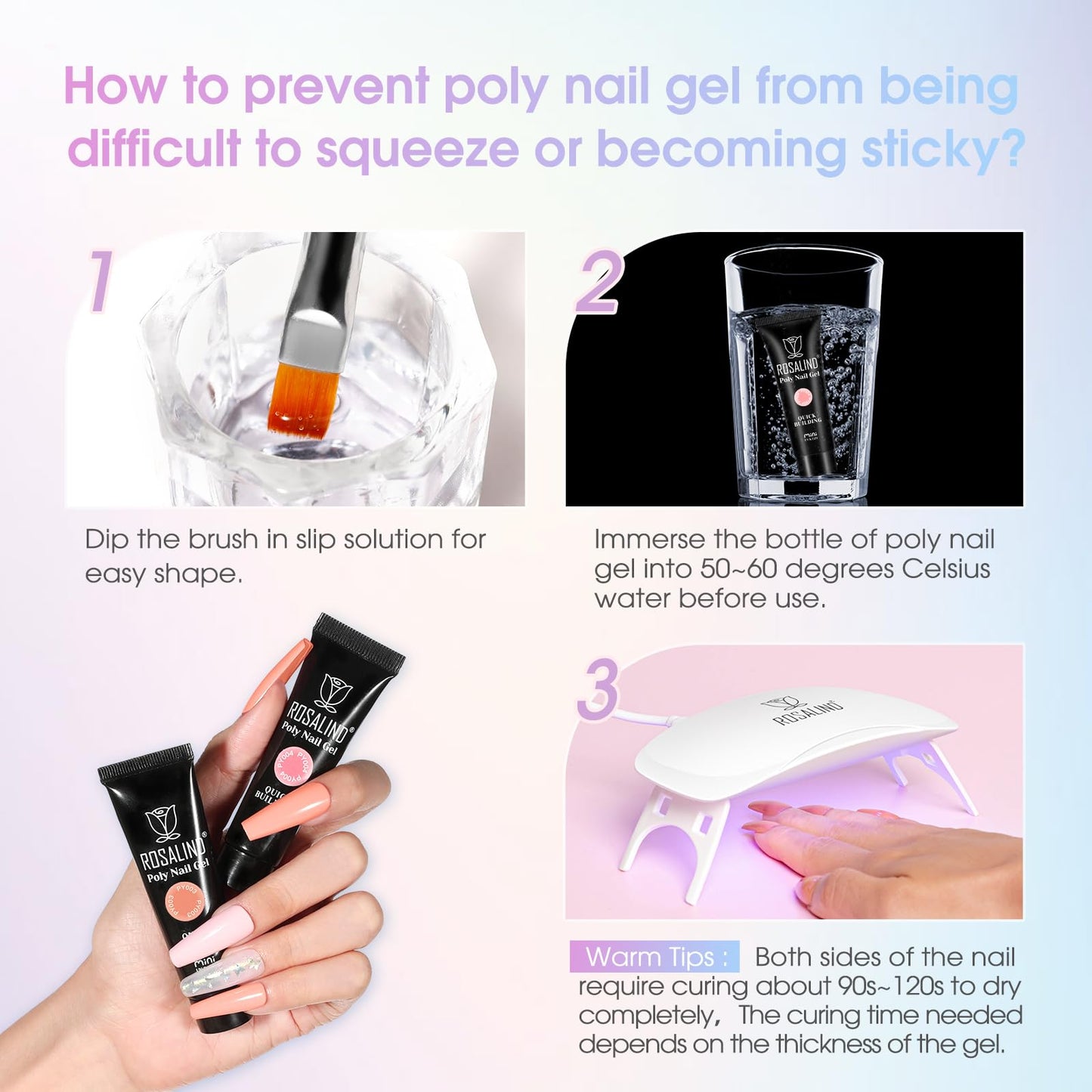 ROSALIND 38 Colors Poly Nail Gel Kit with Mini Nail Lamp Clear Neon Poly Nail Gel Starter Kit for Beginners Halloween All Seasons Classic Colors with Everything