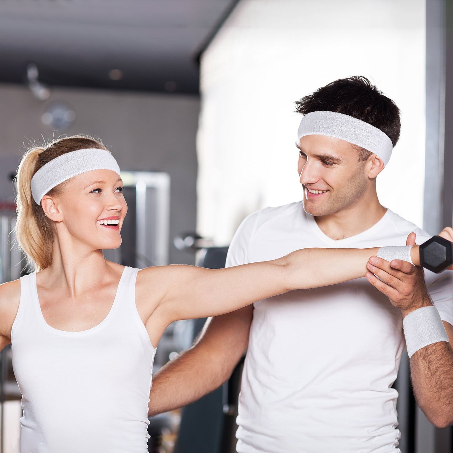 WILLBOND 3 Pieces Sweatbands Set, Includes Sports Headband and Wrist Sweatbands Striped Sweat Band for Athletic Men and Women (White)