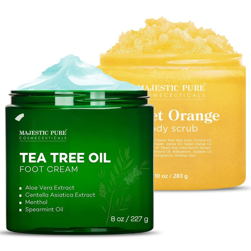 Tea Tree Foot Cream & Orange Scrub Bundle - 8 oz & 10 oz | Moisturizing & Exfoliating