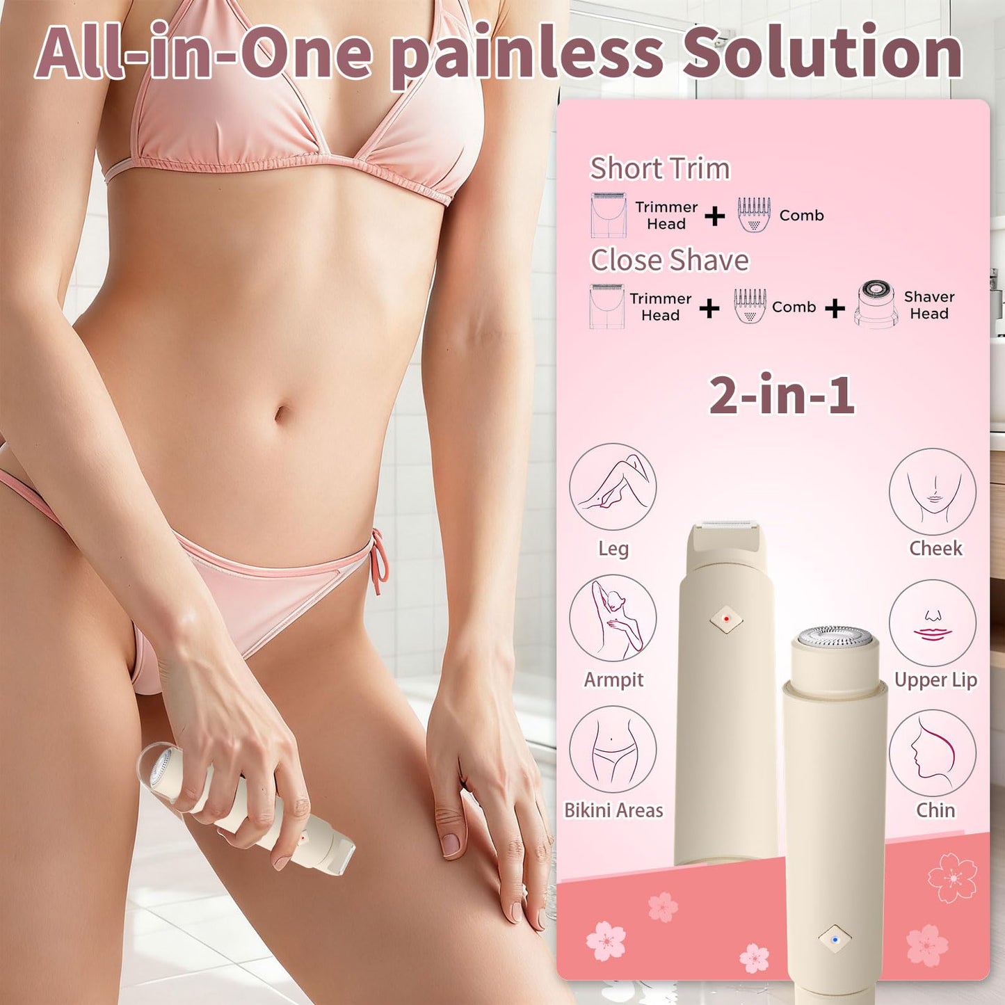Cordless Bikini Shaver, Bikini Trimmer for Women, 2-in-1 Electric Razors Body Hair Removal, Dual Head Women's Hair Trimmer for Leg Arm Body Pubic Grooming Tool (Brown)