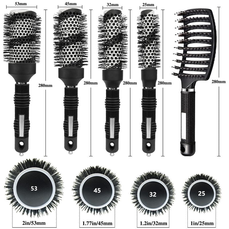 Round Brush for Blow Drying with Boar Bristle Hair Brush Set Thermal Ceramic & Ionic Tech Large+Samll Round brushes Set for Girls/Women Salon Blowout & Styling,Curling Ideal Short and long Hair