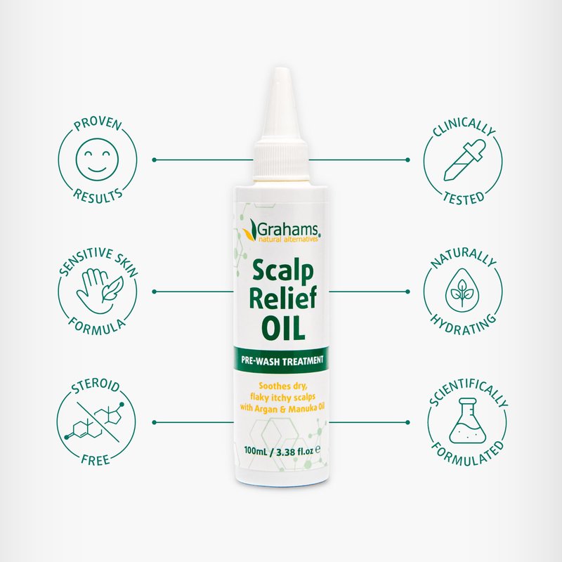 Grahams Natural Scalp Relief Oil - For Dry, Itchy & Flaky Scalp Psoriasis, Seborrheic Dermatitis & Dandruff Treatment - Hydrating, Moisturising & Exfoliating Scalp Oil (1 x 3.38 fl oz)