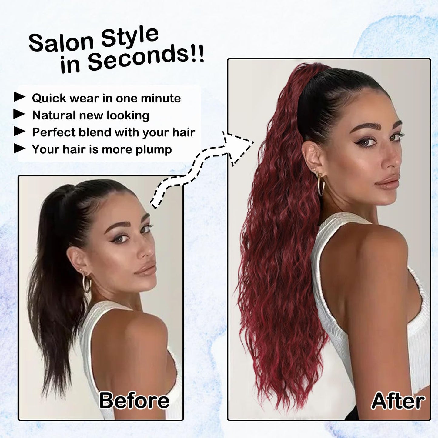 ISIGROSI Wine Red Wave Ponytail Extension Claw In - 28 Inch Long Curly Natural Wave Pony Tail Synthetic Clip in Hairpiece Ponytail Hair Extension for Women Daily Use
