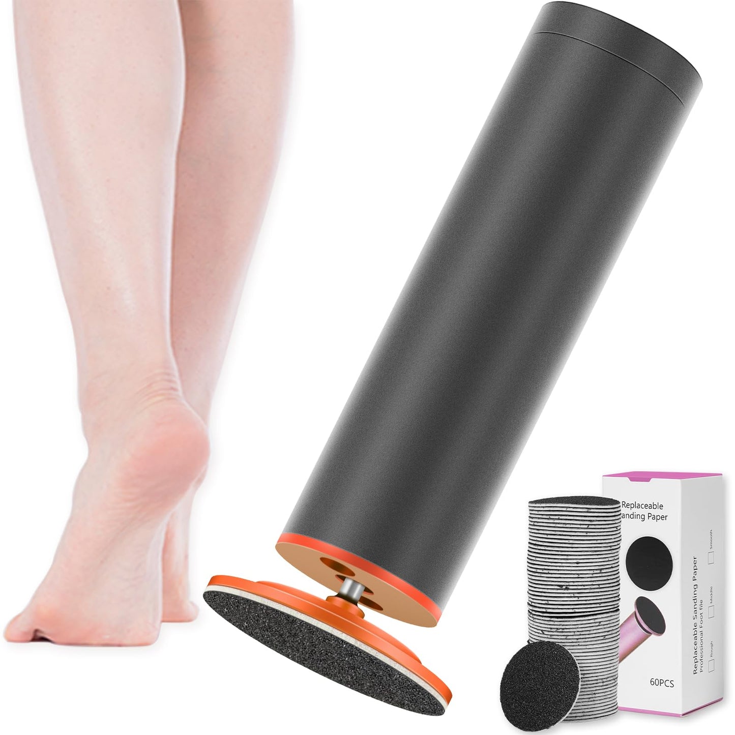 Dermawave Electric Foot File Callus Remover for Feet, Professional Electric Foot Sander Filer Grinder with 60 Sandpaper Discs for Men & Women, Pedicure Tool for Corn Dead Skin Cracked Heel