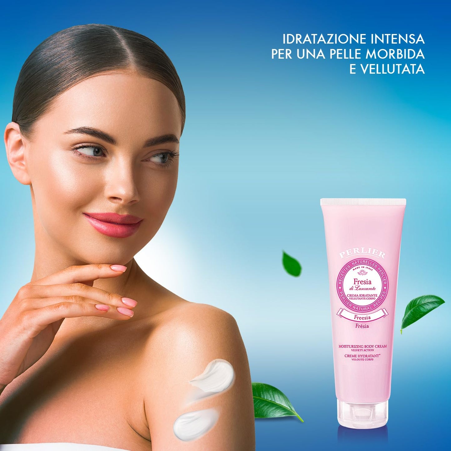 PERLIER – Freesia Body Cream 8.4 Oz, Hydrating Moisturizing Body Lotion, Floral Scent, Enriched with Sweet Almond Oil, Leaves Skin Soft Smooth & Silky, Daily Body Care