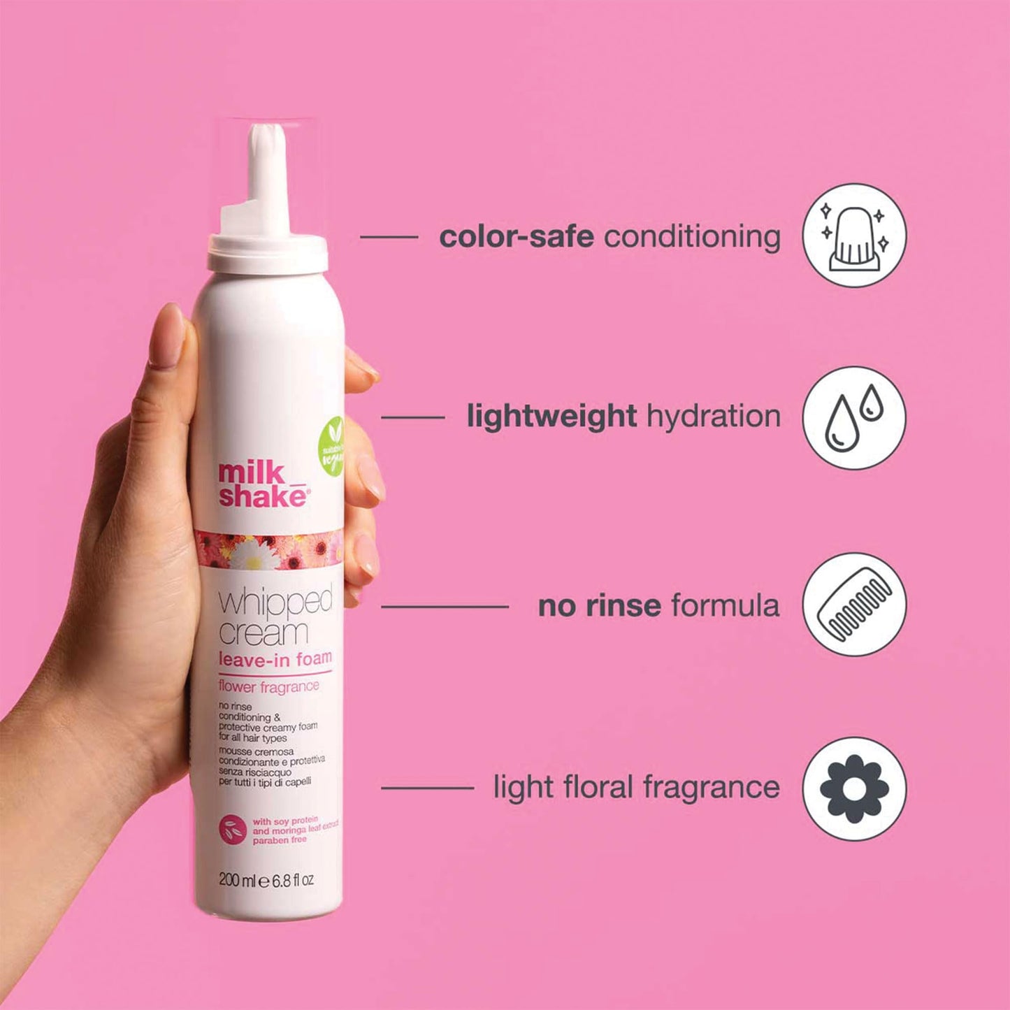 milk_shake Whipped Cream Flower - No Rinse Conditioning and Protective Creamy Foam for All Hair Types - 6.8 Fl Oz (200 ml)