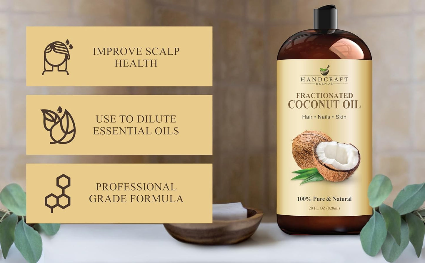 Handcraft Blends Fractionated Coconut Oil - 8 Fl Oz - 100% Pure and Natural - Premium Grade Carrier Oil for Skin and Hair - Hair and Body - Massage