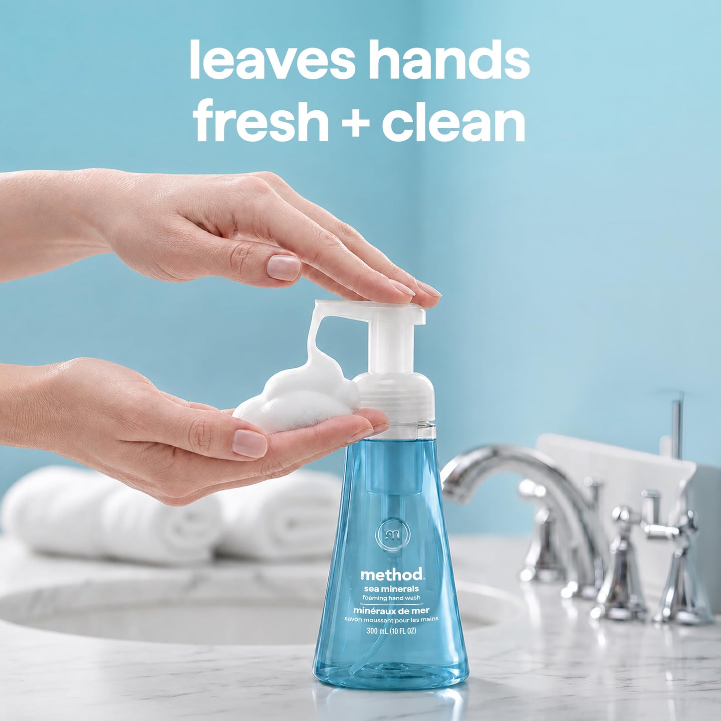 method Foaming Hand Wash Refill, Sea Minerals- Refills Up to 3X, for Bathroom & Kitchen, Leaves Hands Soft, Bergamot, Lemon & Rosemary Notes, 28 fl oz, 4 pack
