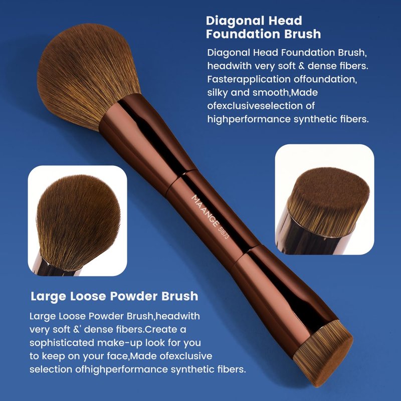 20 PCS Foundation Makeup Brush Set - Double-Ended Kabuki Brushes for Liquid & Powder | Brown Blending Tools