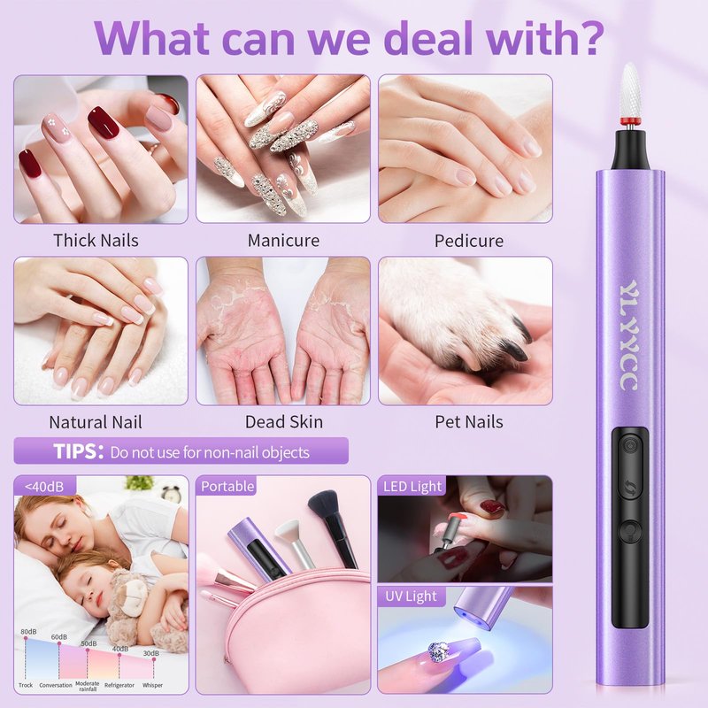 YLYYCC Electric Nail Drill Cordless Nail File with UV Lamp:Professional for Acrylic Gel Dip Powder Nails Portable Nail Kit Machine for Women Girl Manicure Pedicure Nail Set Rechargeable Lightweight