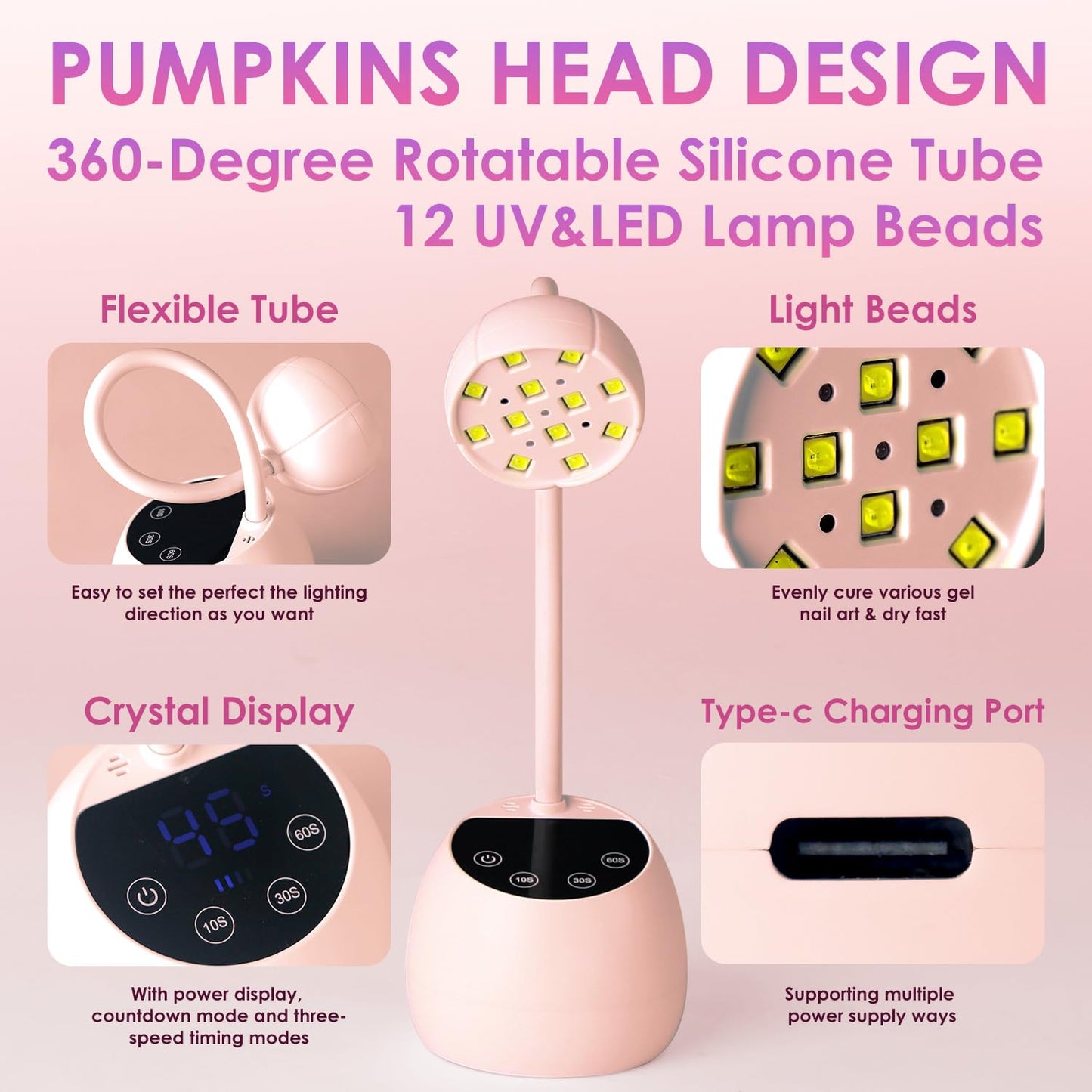BORNBYME UV Nail Lamp for Gel Nails, 36W UV Nail Light Gooseneck Rechargeable with 4 Time Setting & Smart Auto Sensor for Nail Salon Home Use Lamp,Pink
