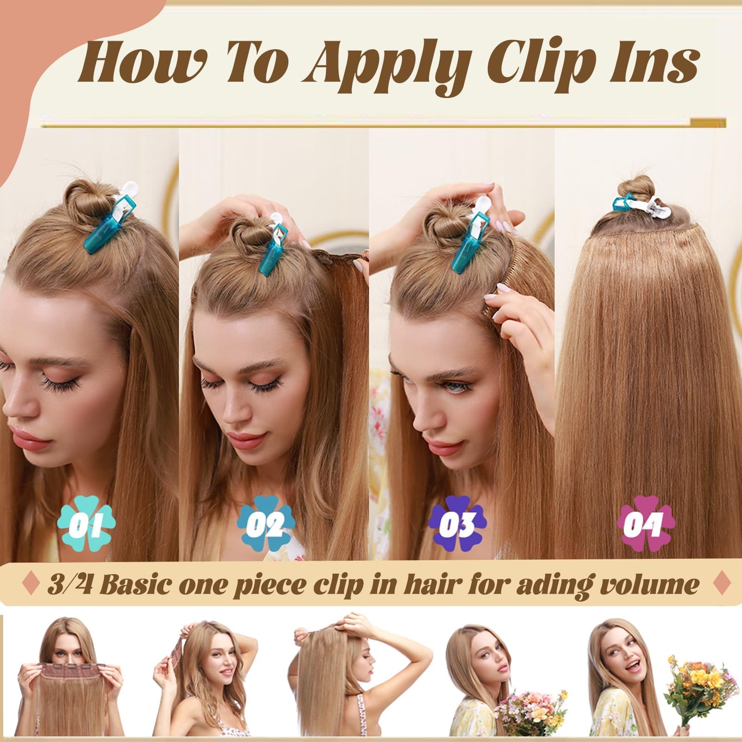 Brown Clip in Hair Extensions Real Human Hair,Highlight Ombre Clip in Human Hair Black Roots One Piece 5 Clips with 3/4 V-Shaped Double Weft Clip in Extensions Full Head for Women 16 Inch 80g(45cm)